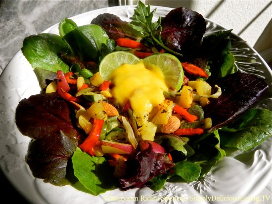 Roasted Veggie Salad with Mango Coconut Purée