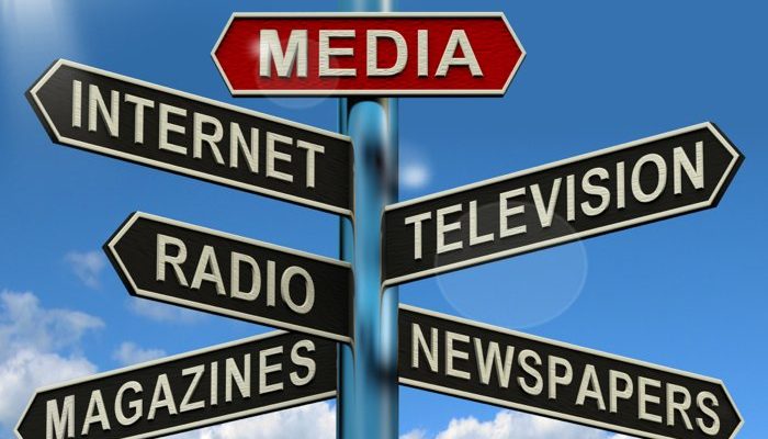 Media Signpost Shows Internet Television Newspapers Magazines And Radio