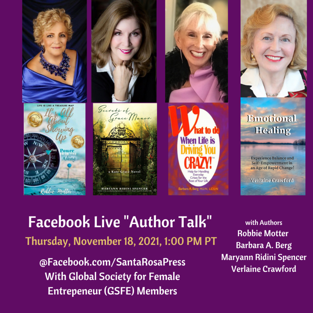 November 18, 2021,1:00 PM PT Facebook LIVE AUTHOR TALK with GSFE Authors