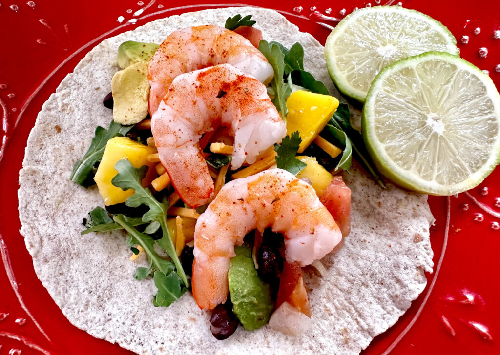 Shrimp, Black Bean and Mango Salsa Tacos